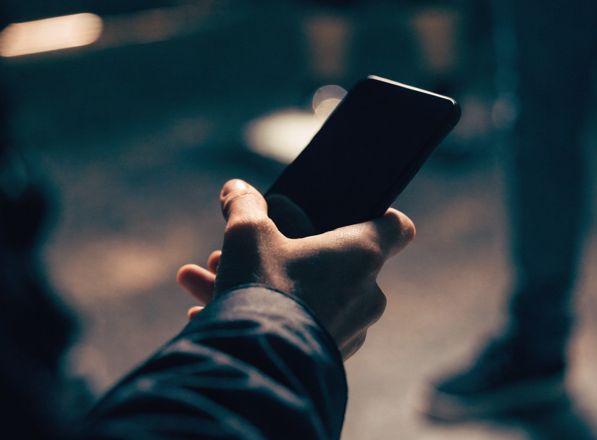 A hand holding a phone in the act of capturing evidence