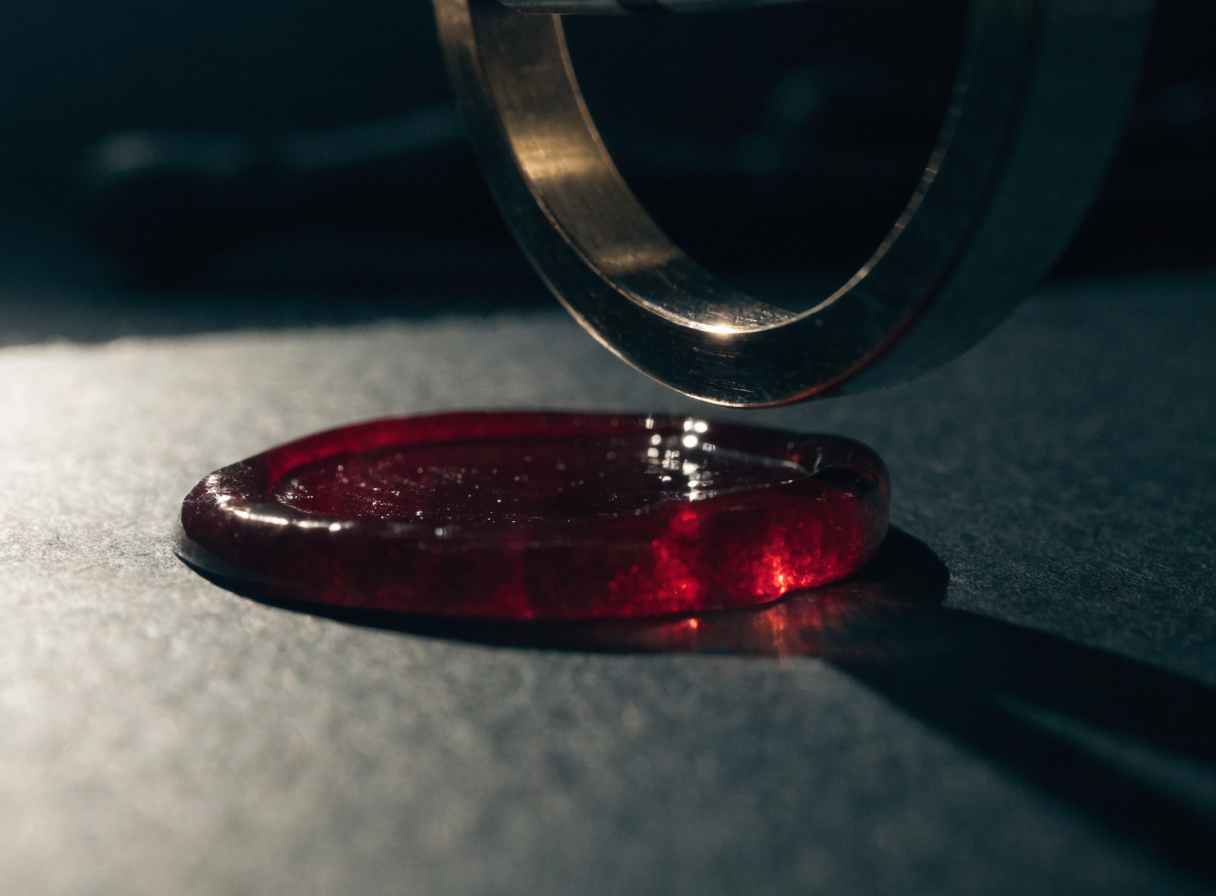 A wax seal representing cryptographic sealing and permanence