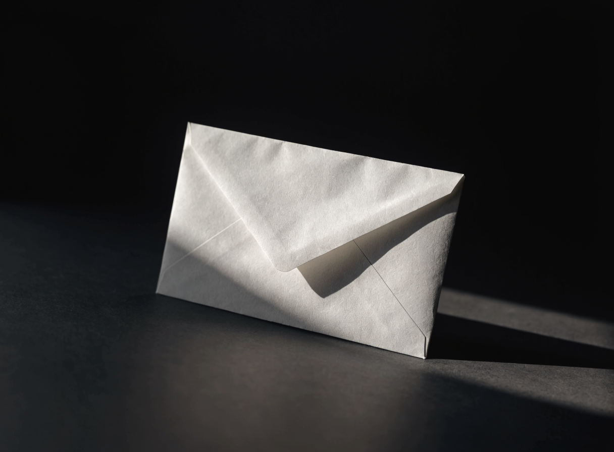 A sealed envelope on a dark surface